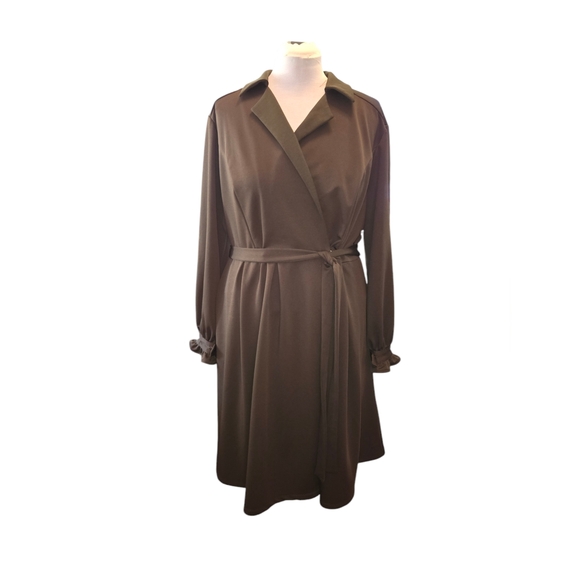 Standards & Practices Army Green Stretch Long Sleeve Utility Wrap Shirt Dress 3X - Picture 2 of 14